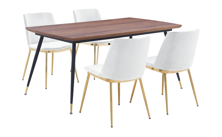 SETMSDIWHT5E MESSINA WHITE VELVET 5 PIECE RECTANGULAR DINING SET ARMEN LIVING  SETMSDIWHT5E