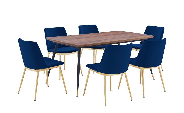 SETMSDIBLU7E MESSINA BLUE VELVET 7 PIECE RECTANGULAR DINING SET ARMEN LIVING  SETMSDIBLU7E