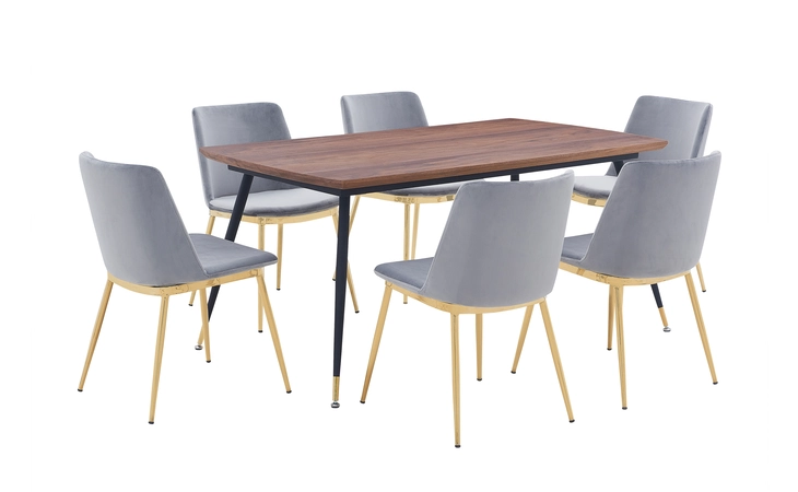 SETMSDIGRY7E MESSINA GRAY VELVET 7 PIECE RECTANGULAR DINING SET ARMEN LIVING  SETMSDIGRY7E