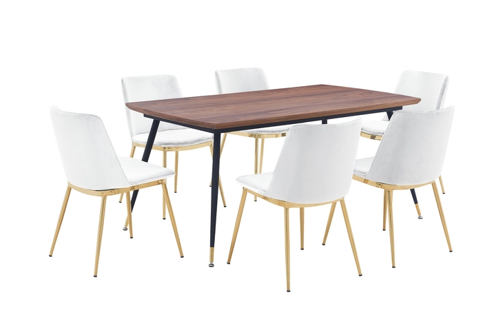 SETMSDIWHT7E MESSINA WHITE VELVET 7 PIECE RECTANGULAR DINING SET ARMEN LIVING  SETMSDIWHT7E