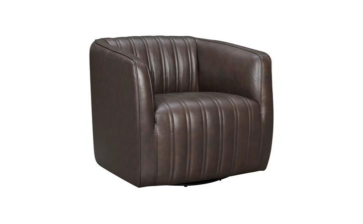 LCARCHES ARIES ESPRESSO GENUINE LEATHER SWIVEL BARREL CHAIR ARMEN LIVING  LCARCHES