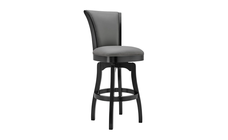 LCRABASIBLGR30  RALEIGH 30 BAR HEIGHT SWIVEL BARSTOOL IN BLACK FINISH AND GRAY FAUX LEATHER