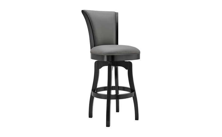 LCRABASIBLGR30 RALEIGH 30 BAR HEIGHT SWIVEL BARSTOOL IN BLACK FINISH AND GRAY FAUX LEATHER ARMEN LIVING  LCRABASIBLGR30
