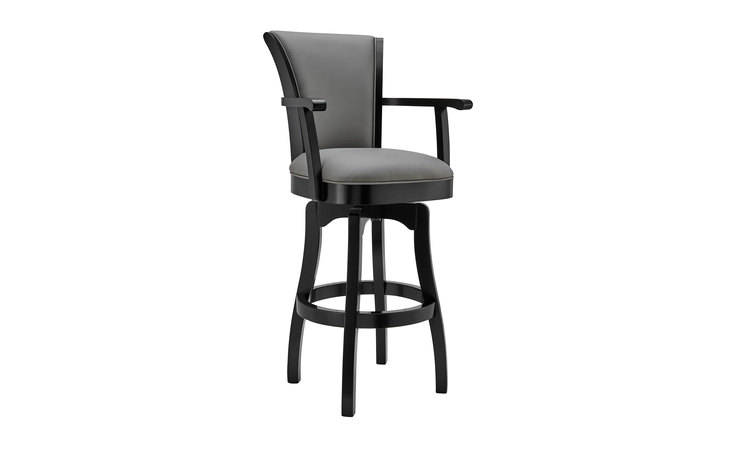 LCRABAARBLGR26 RALEIGH 26 COUNTER HEIGHT SWIVEL GRAY FAUX LEATHER AND BLACK WOOD ARM BAR STOOL ARMEN LIVING  LCRABAARBLGR26