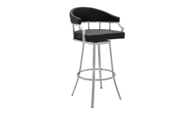 LCVLBABSBL26  VALERIE SWIVEL MODERN BLACK FAUX LEATHER 26 BARSTOOL IN BRUSHED STAINLESS STEEL FINISH