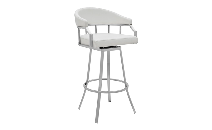 LCVLBABSWH26  VALERIE SWIVEL MODERN WHITE FAUX LEATHER 26 BARSTOOL IN BRUSHED STAINLESS STEEL FINISH