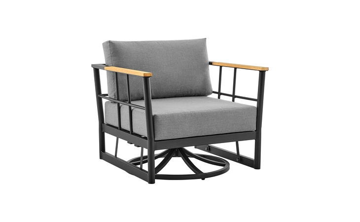 LCVYSCHBLKDGRY VEYDA OUTDOOR PATIO SWIVEL GLIDER LOUNGE CHAIR IN BLACK ALUMINUM AND TEAK WOOD WITH CUSHIONS ARMEN LIVING  LCVYSCHBLKDGRY