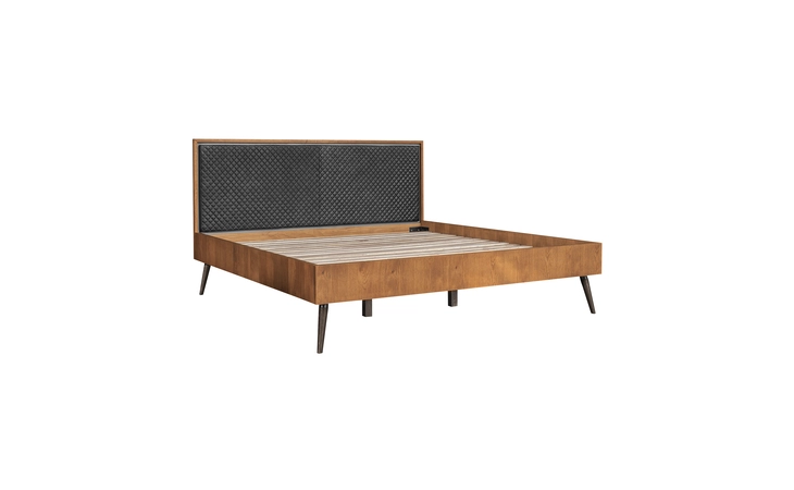 LCCOBDBALKG COCO RUSTIC OAK WOOD UPHOLSTERED FAUX LEATHER KING PLATFORM BED ARMEN LIVING  LCCOBDBALKG