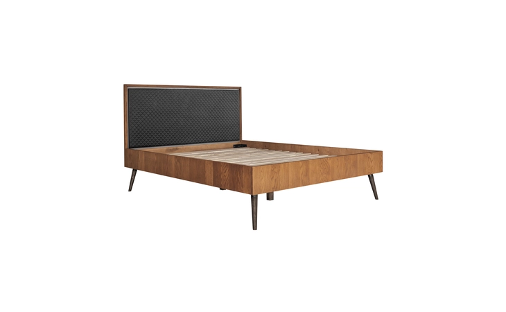 LCCOBDBALQN COCO RUSTIC OAK WOOD UPHOLSTERED FAUX LEATHER QUEEN PLATFORM BED ARMEN LIVING  LCCOBDBALQN
