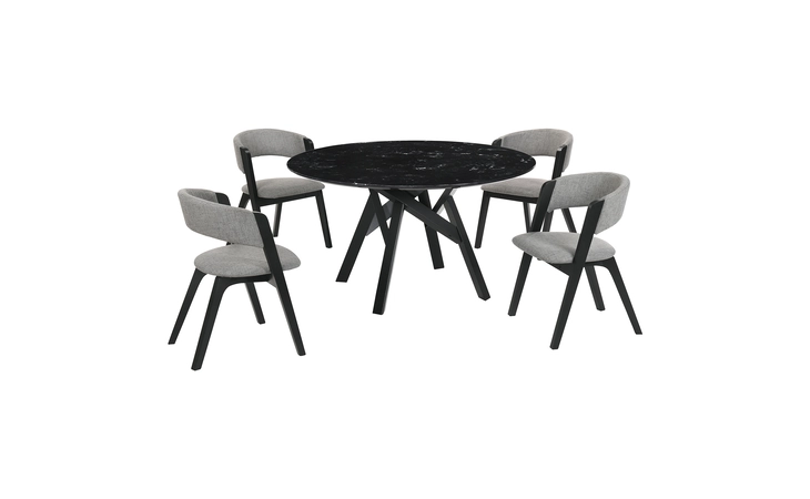 SETVEDIBLK5B VENUS AND ROWAN 5 PIECE BLACK MARBLE ROUND DINING SET ARMEN LIVING  SETVEDIBLK5B