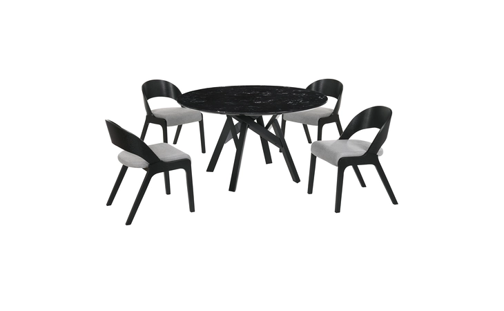 SETVEDIBLK5C VENUS AND POLLY 5 PIECE BLACK MARBLE ROUND DINING SET ARMEN LIVING  SETVEDIBLK5C