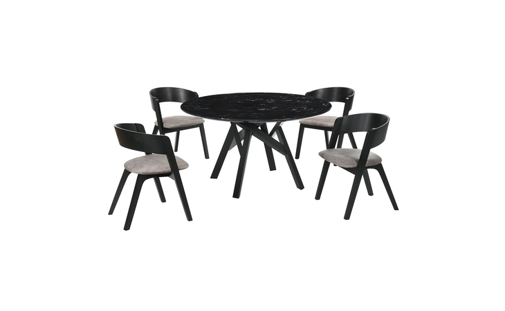 SETVEDIBLK5E VENUS AND JACKIE 5 PIECE BLACK MARBLE ROUND DINING SET ARMEN LIVING  SETVEDIBLK5E