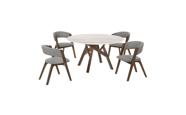 SETVEDIWA5A VENUS AND ROWAN 5 PIECE WALNUT AND MARBLE ROUND DINING SET ARMEN LIVING  SETVEDIWA5A