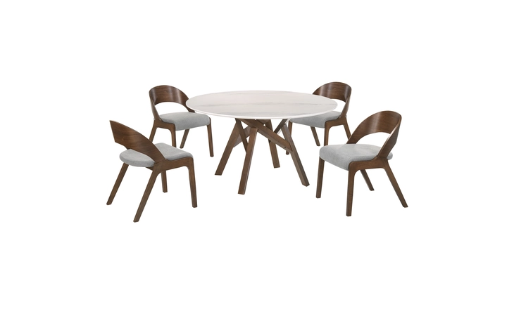 SETVEDIWA5B  VENUS AND POLLY 5 PIECE WALNUT AND MARBLE ROUND DINING SET