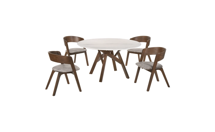 SETVEDIWA5D VENUS AND JACKIE 5 PIECE WALNUT AND MARBLE ROUND DINING SET ARMEN LIVING  SETVEDIWA5D