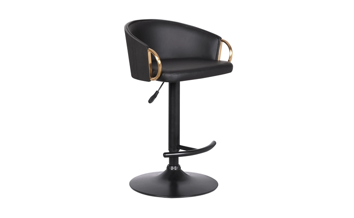 LCSCBABLBL  SOLSTICE ADJUSTABLE BLACK FAUX LEATHER SWIVEL BARRSTOOL WITH BLACK POWDER COATED FINISH AND GOLD ACCENTS