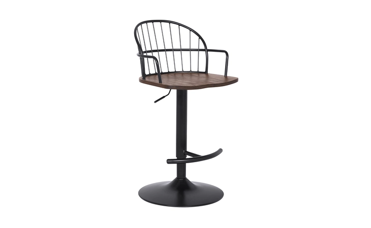 LCEWBABLWA EDWARD ADJUSTABLE WALNUT GLAZED BARSTOOL IN BLACK POWDER COATED FINISH ARMEN LIVING  LCEWBABLWA