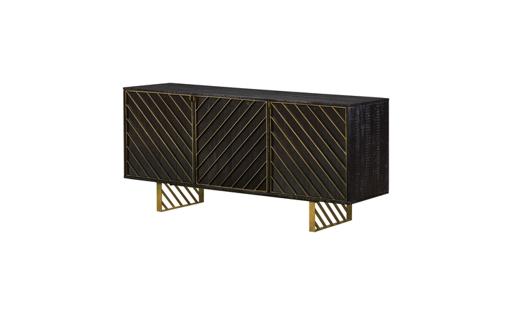 LCMOBUBL  MONACO RECTANGULAR BLACK WOOD SIDEBOARD WITH ANTIQUE BRASS ACCENT