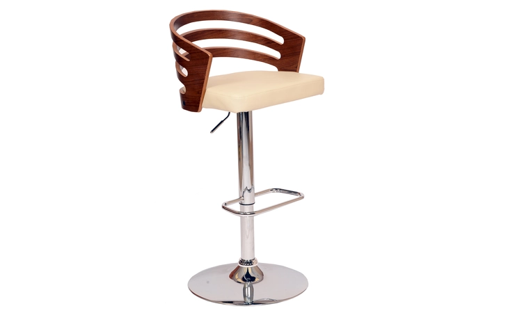 LCADSWBACRWA ADELE ADJUSTABLE HEIGHT SWIVEL CREAM FAUX LEATHER AND WALNUT WOOD BAR STOOL WITH CHROME BASE ARMEN LIVING  LCADSWBACRWA