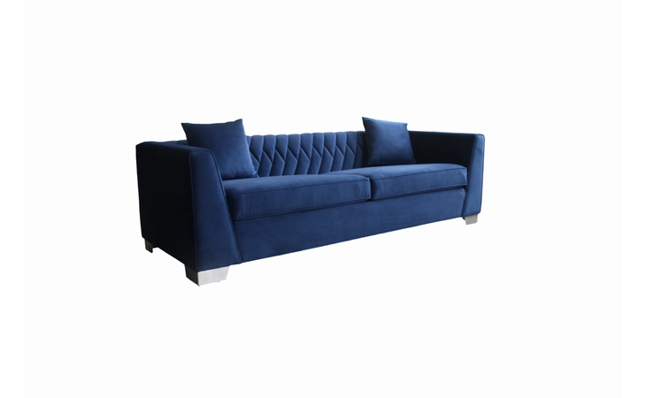 LCCM3BLUE  CAMBRIDGE CONTEMPORARY SOFA IN BRUSHED STAINLESS STEEL AND BLUE VELVET