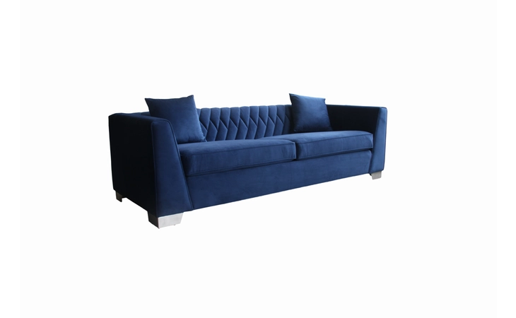 LCCM3BLUE CAMBRIDGE CONTEMPORARY SOFA IN BRUSHED STAINLESS STEEL AND BLUE VELVET ARMEN LIVING  LCCM3BLUE