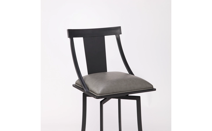 LCBSBAMBVG26 BRISBANE CONTEMPORARY 26 COUNTER HEIGHT BARSTOOL IN MATTE BLACK FINISH AND VINTAGE GRAY FAUX LEATHER ARMEN LIVING  LCBSBAMBVG26