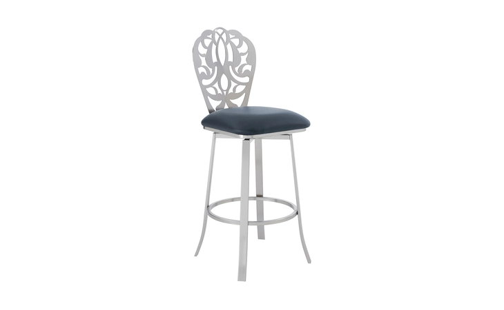 LCCHBABSGR26 CHERIE CONTEMPORARY 26 COUNTER HEIGHT BARSTOOL IN BRUSHED STAINLESS STEEL FINISH AND GRAY FAUX LEATHER ARMEN LIVING  LCCHBABSGR26