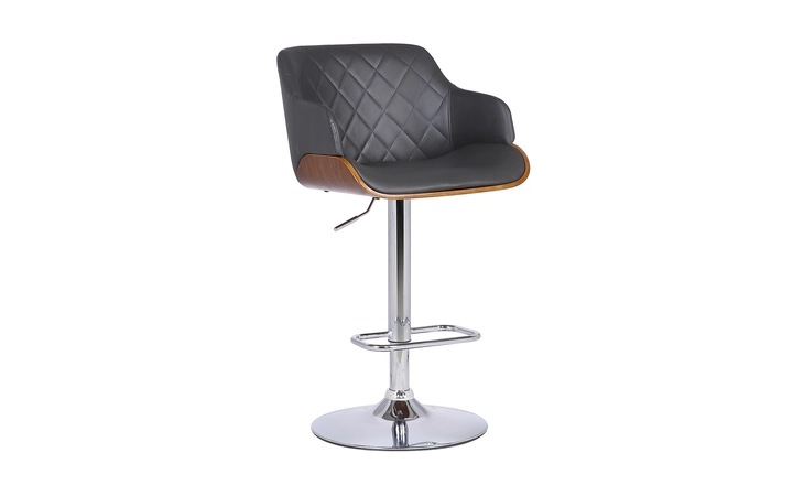 LCTOSWBAWAGR  TOBY GRAY FAUX LEATHER ADJUSTABLE HEIGHT SWIVEL WALNUT WOOD AND CHROME BAR STOOL