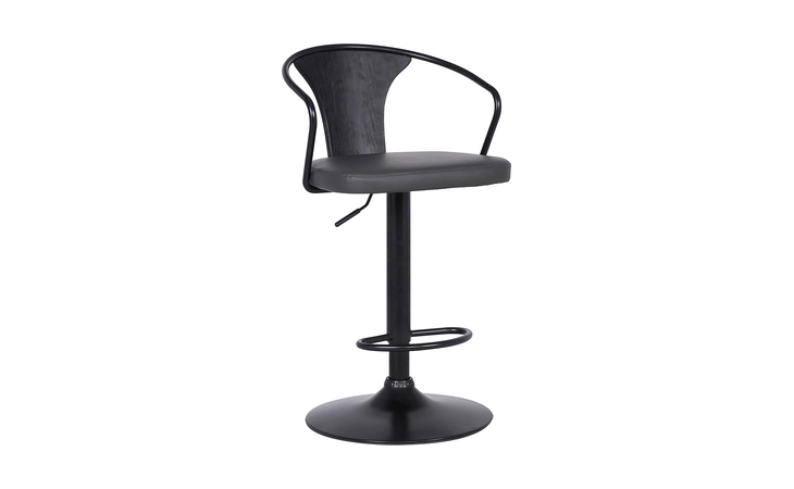 LCEASWBABLGR EAGLE ADJUSTABLE HEIGHT SWIVEL GRAY FAUX LEATHER AND BLACK WOOD BAR STOOL WITH BLACK METAL BASE ARMEN LIVING  LCEASWBABLGR