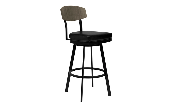 LCFRBAGWVB30 FRISCO 30 BAR HEIGHT BARSTOOL IN MATTE BLACK FINISH WITH BLACK FAUX LEATHER AND GRAY WALNUT ARMEN LIVING  LCFRBAGWVB30