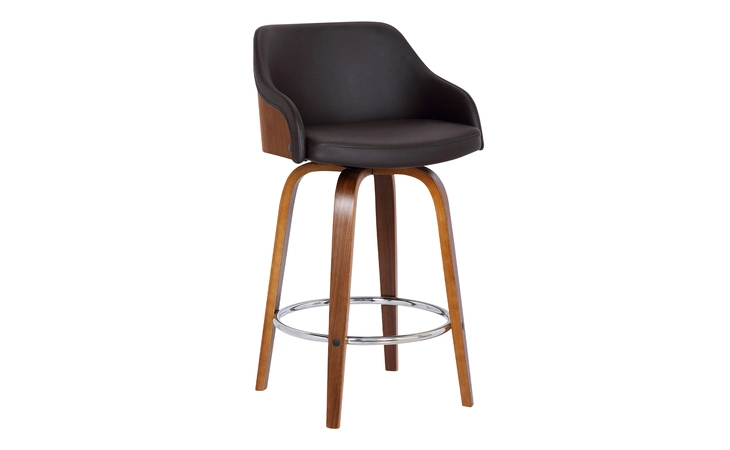 LCAEBAWABR26  ALEC 26 COUNTER HEIGHT SWIVEL BROWN FAUX LEATHER AND WALNUT WOOD BAR STOOL