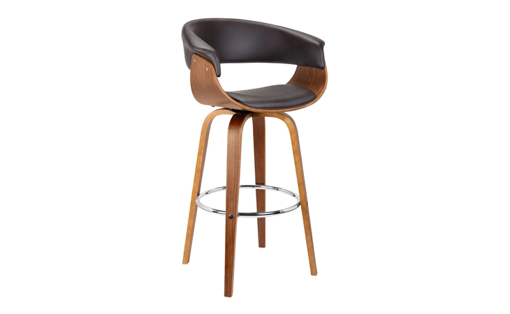 LCJSBAWABR26  JULYSSA 26 COUNTER HEIGHT SWIVEL BROWN FAUX LEATHER AND WALNUT WOOD BAR STOOL