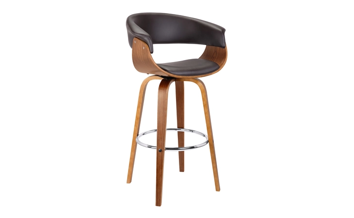 LCJSBAWABR30  JULYSSA 30 BAR HEIGHT SWIVEL BROWN FAUX LEATHER AND WALNUT WOOD BAR STOOL