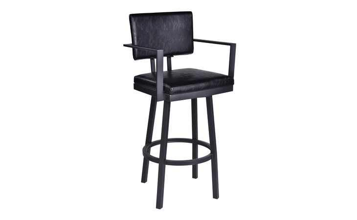 LCBBARBABLVB26 BALBOA 26 COUNTER HEIGHT SWIVEL VINTAGE BLACK FAUX LEATHER AND METAL BAR STOOL WITH ARMS ARMEN LIVING  LCBBARBABLVB26