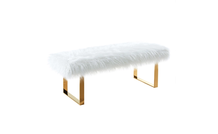 LCZNBEWH ZINNA CONTEMPORARY BENCH IN WHITE FUR AND GOLD STAINLESS STEEL FINISH ARMEN LIVING  LCZNBEWH