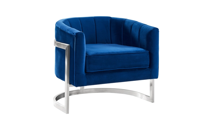 LCKMCHBLUE  KAMILA CONTEMPORARY ACCENT CHAIR IN BLUE VELVET AND BRUSHED STAINLESS STEEL FINISH