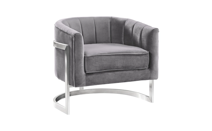 LCKMCHGRAY  KAMILA CONTEMPORARY ACCENT CHAIR IN GRAY VELVET AND BRUSHED STAINLESS STEEL FINISH