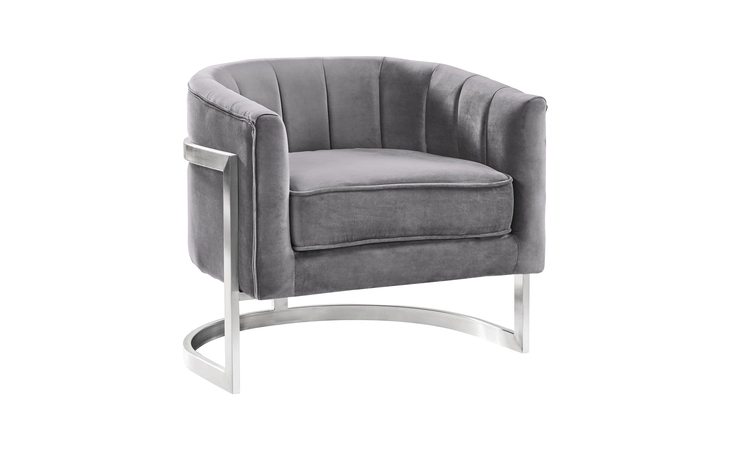 LCKMCHGRAY KAMILA CONTEMPORARY ACCENT CHAIR IN GRAY VELVET AND BRUSHED STAINLESS STEEL FINISH ARMEN LIVING  LCKMCHGRAY