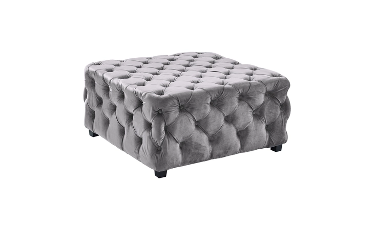 LCTSOTVLGRAY  TAURUS CONTEMPORARY OTTOMAN IN GRAY VELVET WITH WOOD LEGS