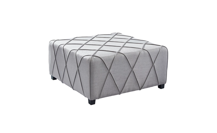 LCGMOTSLV  GEMINI CONTEMPORARY OTTOMAN IN SILVER LINEN WITH PIPING ACCENTS AND WOOD LEGS