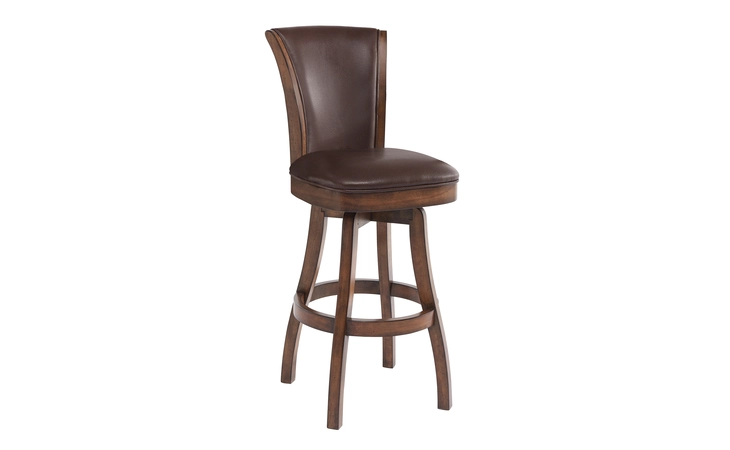 LCRABASIKACH26  RALEIGH 26 COUNTER HEIGHT SWIVEL WOOD BARSTOOL IN CHESTNUT FINISH AND KAHLUA FAUX LEATHER