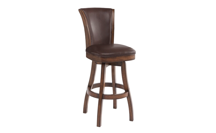 LCRABASIKACH26 RALEIGH 26 COUNTER HEIGHT SWIVEL WOOD BARSTOOL IN CHESTNUT FINISH AND KAHLUA FAUX LEATHER ARMEN LIVING  LCRABASIKACH26