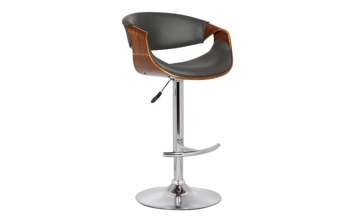 LCBUBAWAGRAY BUTTERFLY ADJUSTABLE HEIGHT SWIVEL GRAY FAUX LEATHER AND WALNUT WOOD BAR STOOL WITH CHROME BASE ARMEN LIVING  LCBUBAWAGRAY