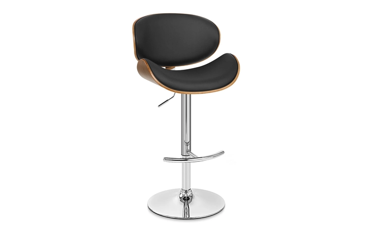 LCNABABLKWA NAPLES BLACK FAUX LEATHER ADJUSTABLE HEIGHT SWIVEL WALNUT WOOD AND CHROME BASE BAR STOOL ARMEN LIVING  LCNABABLKWA