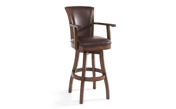 LCRABAARKACH26  RALEIGH 26 COUNTER HEIGHT SWIVEL KAHLUA FAUX LEATHER AND CHESTNUT WOOD ARM BAR STOOL