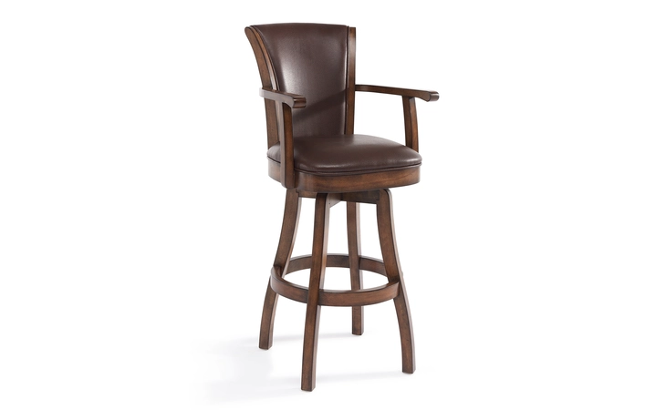 LCRABAARKACH26 RALEIGH 26 COUNTER HEIGHT SWIVEL KAHLUA FAUX LEATHER AND CHESTNUT WOOD ARM BAR STOOL ARMEN LIVING  LCRABAARKACH26