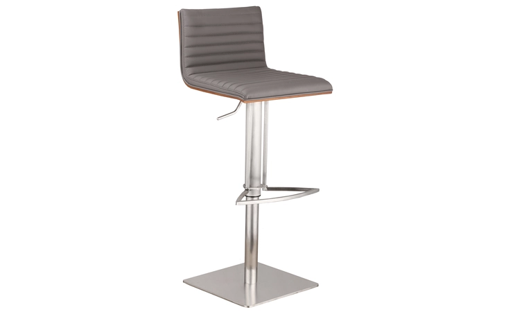 LCCASWBAGRB201 CAFÉ ADJUSTABLE HEIGHT SWIVEL GRAY FAUX LEATHER AND WALNUT WOOD BAR STOOL WITH BRUSHED STAINLESS STEEL BASE ARMEN LIVING  LCCASWBAGRB201