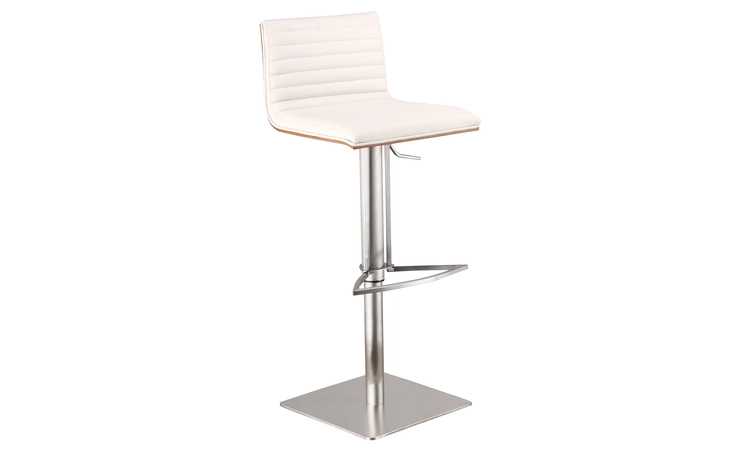 LCCASWBAWHB201 CAFÉ ADJUSTABLE HEIGHT SWIVEL WHITE FAUX LEATHER AND WALNUT BAR STOOL WITH BRUSHED STAINLESS STEEL BASE ARMEN LIVING  LCCASWBAWHB201