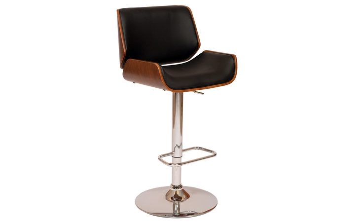 LCLOSWBABLWA  LONDON BLACK FAUX LEATHER ADJUSTABLE HEIGHT SWIVEL WALNUT WOOD AND CHROME BAR STOOL