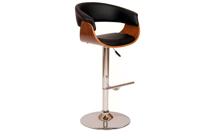 LCPASWBABLWA  PARIS BLACK FAUX LEATHER ADJUSTABLE HEIGHT SWIVEL WALNUT WOOD AND CHROME BAR STOOL